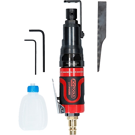 Druckluft-Kantenfräser, rot-schwarz, Zubehör.